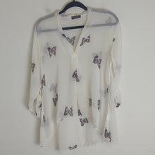 Load image into Gallery viewer, Lola Made in Italy White Butterfly Print Sheer Blouse Size Small
