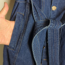 Load image into Gallery viewer, NWOT L'atiste Trench Jean Jacket Abstract Buttons Puff Sleeves Women's Medium
