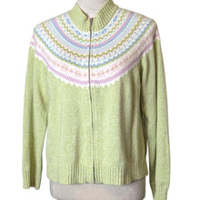 Load image into Gallery viewer, Vintage Spring Green Fair Isle Cotton Soft Girl Full-Zip Cardigan Sweater PL
