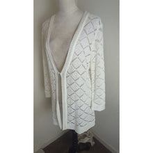 Load image into Gallery viewer, Boho Diamond Midi Open Knit Linen Cardigan Women's Large
