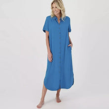 Load image into Gallery viewer, Ambernoon II UPF 30 Maxi Button Down Viscose Shirt Dress Pockets Women's 1X
