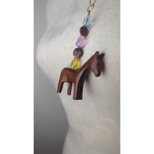 Load image into Gallery viewer, Handcrafted NWOT Wood Horse Beaded Necklace Costume Jewelry Horse Girl
