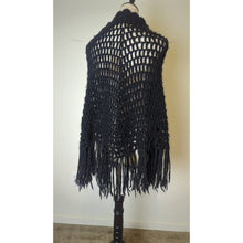 Load image into Gallery viewer, Fairy Grunge Black Open Knit Fringe Poncho Women's Medium
