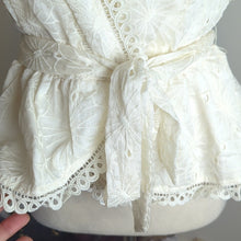 Load image into Gallery viewer, Lulus Coquette Eyelet Lace Embroidered Ruffed Top With Belt Meduim
