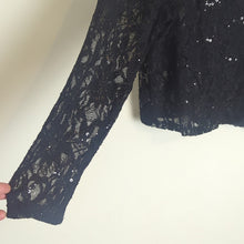 Load image into Gallery viewer, Vintage USA Dead Stock 90s /Y2K Black Lace Sequence Cropped Cardigan Size XL
