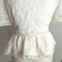 Load image into Gallery viewer, Lulus Coquette Eyelet Lace Embroidered Ruffed Top With Belt Meduim
