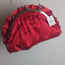 Load image into Gallery viewer, Holiday Red Evening Bag Roset Ruffle Metal Strap Kiss Lock Holiday
