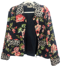 Load image into Gallery viewer, Boho Chic Button Down Cropped Blazer Cheetah &amp; Bright Floral Print Women's L
