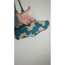 Load image into Gallery viewer, Large Turquoise Big Buddha Tan Canvas Floral Patchwork Tote Shoulder Bag
