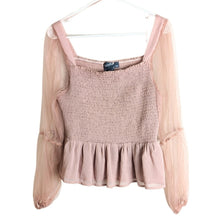 Load image into Gallery viewer, Arura Babydoll Smocked Top with Balloon Netting Sleeves Women&#39;s XL

