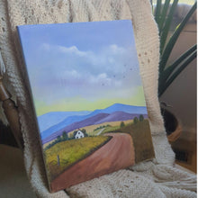 Load image into Gallery viewer, Original Folk Art Landscape Painting Signed J. Hall – Country Road Farmhouse Cottage Art on Canvas
