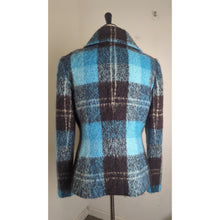 Load image into Gallery viewer, Vintage Mod Mohair Silk Wool Teal &amp; Brown Plaid Lined Jacket Women&#39;s Size 8
