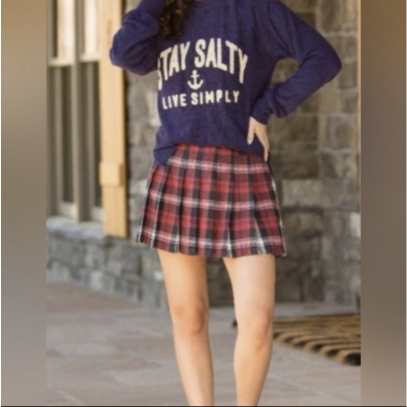 NWOT Simply Southern Plaid Pleated Mini Skirt Women's Size L