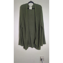 Load image into Gallery viewer, Autumn Green Long Line Slouchy Cardigan Ladder Knit Wide Sleeves Women&#39;s L
