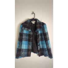 Load image into Gallery viewer, Vintage Mod Mohair Silk Wool Teal &amp; Brown Plaid Lined Jacket Women&#39;s Size 8
