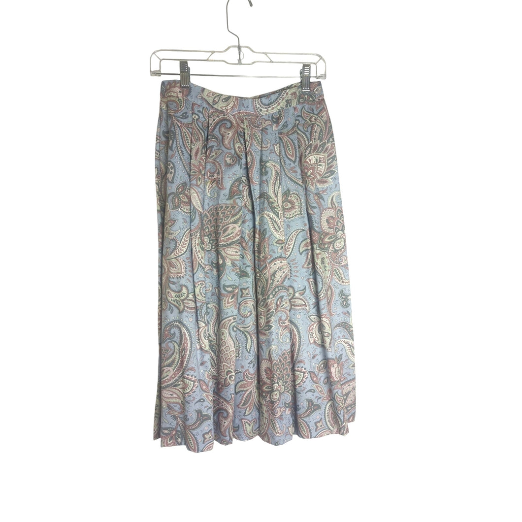 Boho Romantic Vintage Paisley Pleated Midi Skirt Women's Size 8