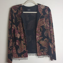 Load image into Gallery viewer, Whimsigoth Cardigan/Jacket Floral Paisley Animal Print Background Jewel Tasseled
