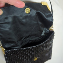 Load image into Gallery viewer, Vintage 80&#39;s Slinky Black Crossbody Purse With Art Deco Accents
