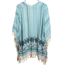 Load image into Gallery viewer, Beachy Aztec Turquoise  Open Front Cardigan Tassels One Size Women's
