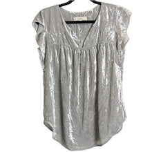 Load image into Gallery viewer, Silver Velvet V-Neck Flutter Sleeve Pullover Babydoll Top Women&#39;s Size S
