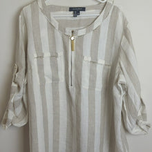 Load image into Gallery viewer, Ellen Tracy Linen Neutral Lagenlook Striped Tunic Women&#39;s 2X
