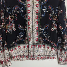 Load image into Gallery viewer, Boho Lightweight Bomber Jacket Exposed Zipper Front Hippie Print Women&#39;s Medium
