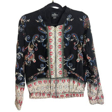 Load image into Gallery viewer, Boho Lightweight Bomber Jacket Exposed Zipper Front Hippie Print Women&#39;s Medium
