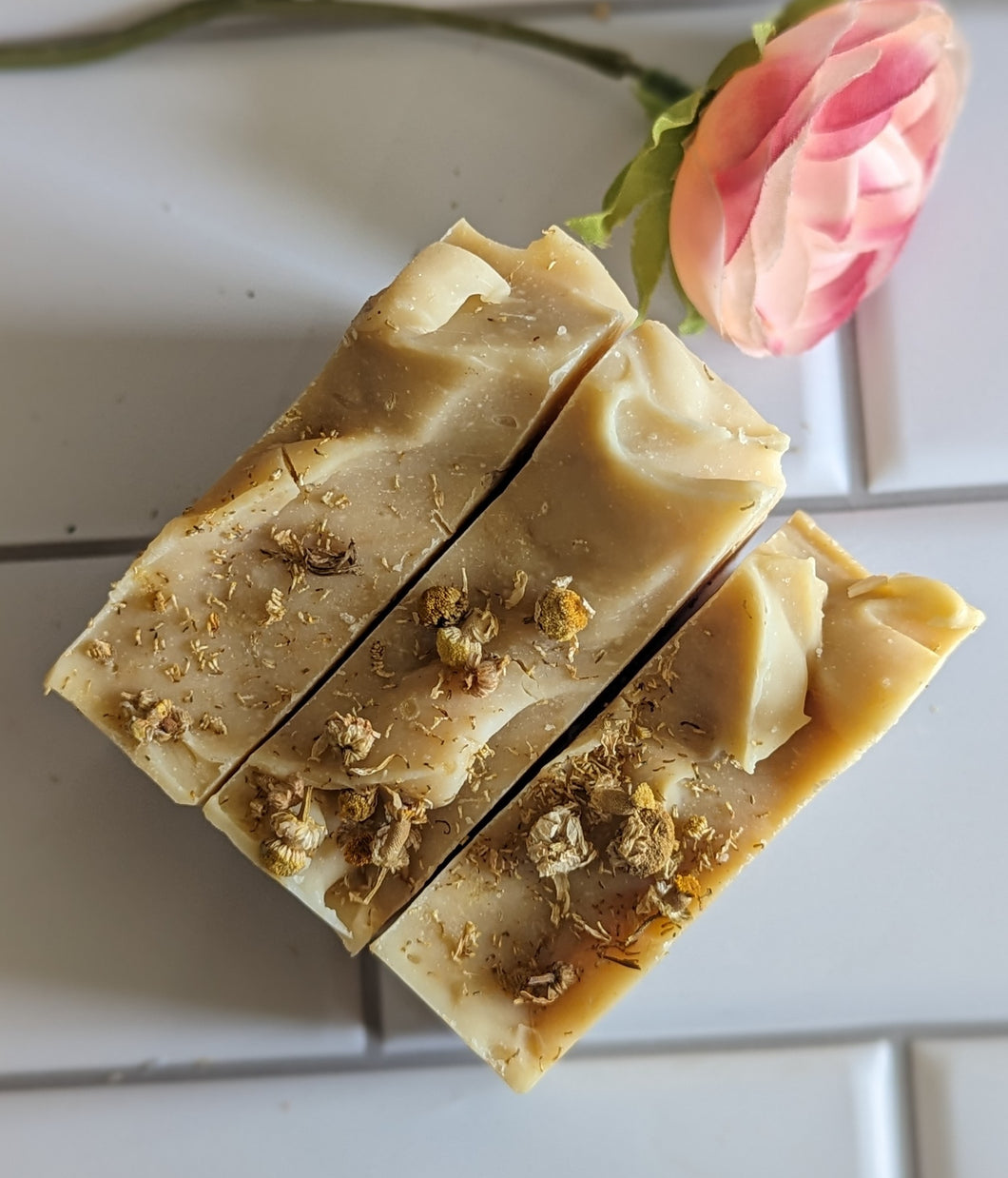 Chamomile Tea- 4.5 oz bar of Soap-Lightly scented- Essential Oil Blend Ylang Ylang, Lavender, Bergamon