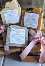 Load image into Gallery viewer, 3 Goat Milk Soap Gift Sets! 13.5 oz total of Soap, Custom Box/Muslin Bag
