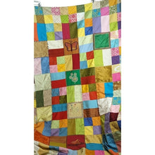 Load image into Gallery viewer, Large Rare Vintage Patchwork Quilt Embroidered Gold Satin Back 58x88
