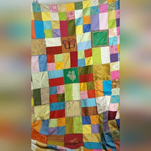 Load image into Gallery viewer, Large Rare Vintage Patchwork Quilt Embroidered Gold Satin Back 58x88
