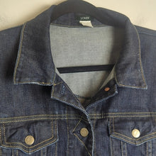 Load image into Gallery viewer, Y2K J. Crew Dark Denim Jacket  Zigzag Stitching Button Front Women&#39;s Size Large
