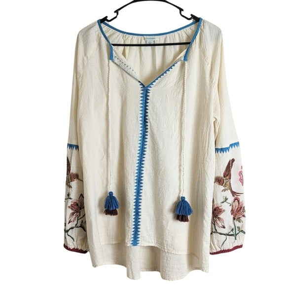 Sundance Paloma Embroidered Tunic Top Tassles Women's Size Large