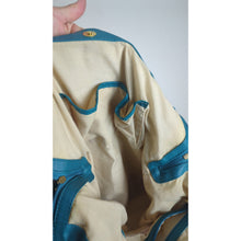 Load image into Gallery viewer, Large Turquoise Big Buddha Tan Canvas Floral Patchwork Tote Shoulder Bag
