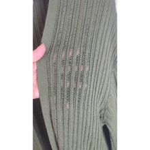 Load image into Gallery viewer, Autumn Green Long Line Slouchy Cardigan Ladder Knit Wide Sleeves Women&#39;s L

