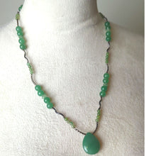 Load image into Gallery viewer, Aventurine Teardrop Pendant Necklace • Vintage Green Stone Beaded Jewelry • Boho Natural Gemstone Necklace
