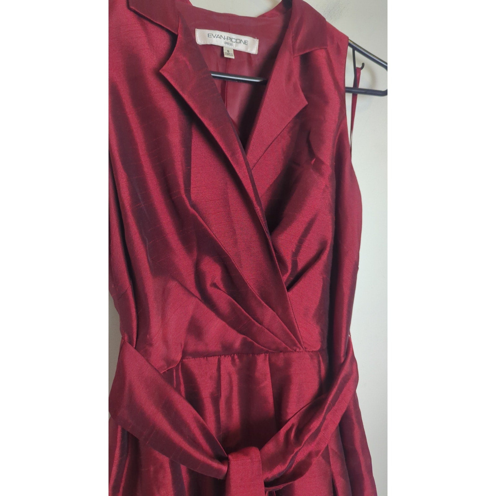 Evan Picone Red Holiday Fit & Flare Dress Belt Faux Wrap Women's 6