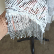 Load image into Gallery viewer, Boho Poncho Beach Cover up Knit &amp; Netting Stripes Western Fringe One Size
