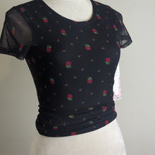 Load image into Gallery viewer, NWT Y2K Vibe Rose Print Stretch Sheer Black Mesh Sleeves Medium*
