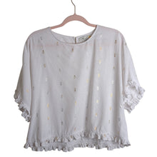 Load image into Gallery viewer, Shimmering Pineapple Novelty Pop Over Cropped Top Ruffles Women's Size M
