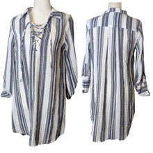 Load image into Gallery viewer, NWT Gauzy Knit Nautical Striped High Low Coastal Cowgirl Dress Large
