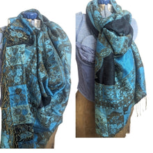 Load image into Gallery viewer, Mermaidcore Cashmere &amp; Silk Scarf Shaw Wrap Fringe Extra Wide
