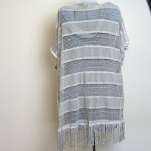 Load image into Gallery viewer, Boho Poncho Beach Cover up Knit &amp; Netting Stripes Western Fringe One Size
