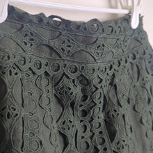 Load image into Gallery viewer, Dinah Crochet Overlay Skirt Khaki Green Women's Size 10
