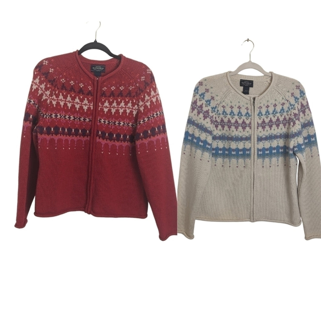 2 Bundle!! Holiday Y2K Vintage Lambswool Zip-Up Sweater Cardigans Women's PL