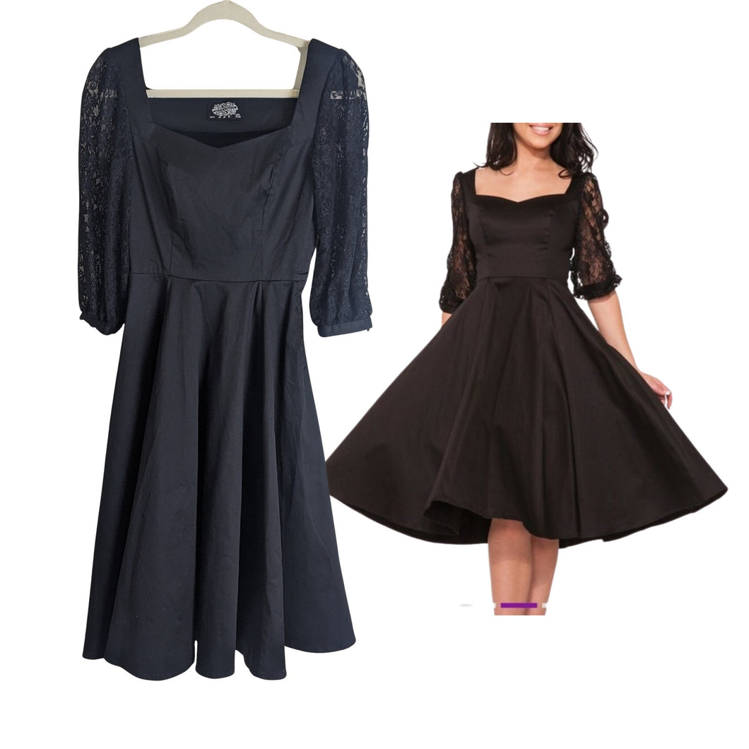 Hearts & Roses Black Pinup Fit and Flare Dress Sweetheart Neckline Women's 4