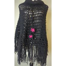 Load image into Gallery viewer, Fairy Grunge Black Open Knit Fringe Poncho Women's Medium
