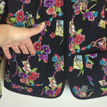 Load image into Gallery viewer, Vintage Quilted Stitched Art to Wear Zip-up Jacket Floral Stationary  Women's Sma…
