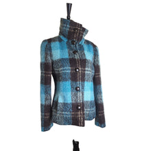 Load image into Gallery viewer, Vintage Mod Mohair Silk Wool Teal &amp; Brown Plaid Lined Jacket Women&#39;s Size 8
