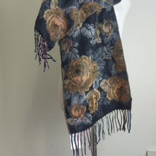 Load image into Gallery viewer, NWT Dark Romantic Floral Scarf Extra Soft With Fringe One Size
